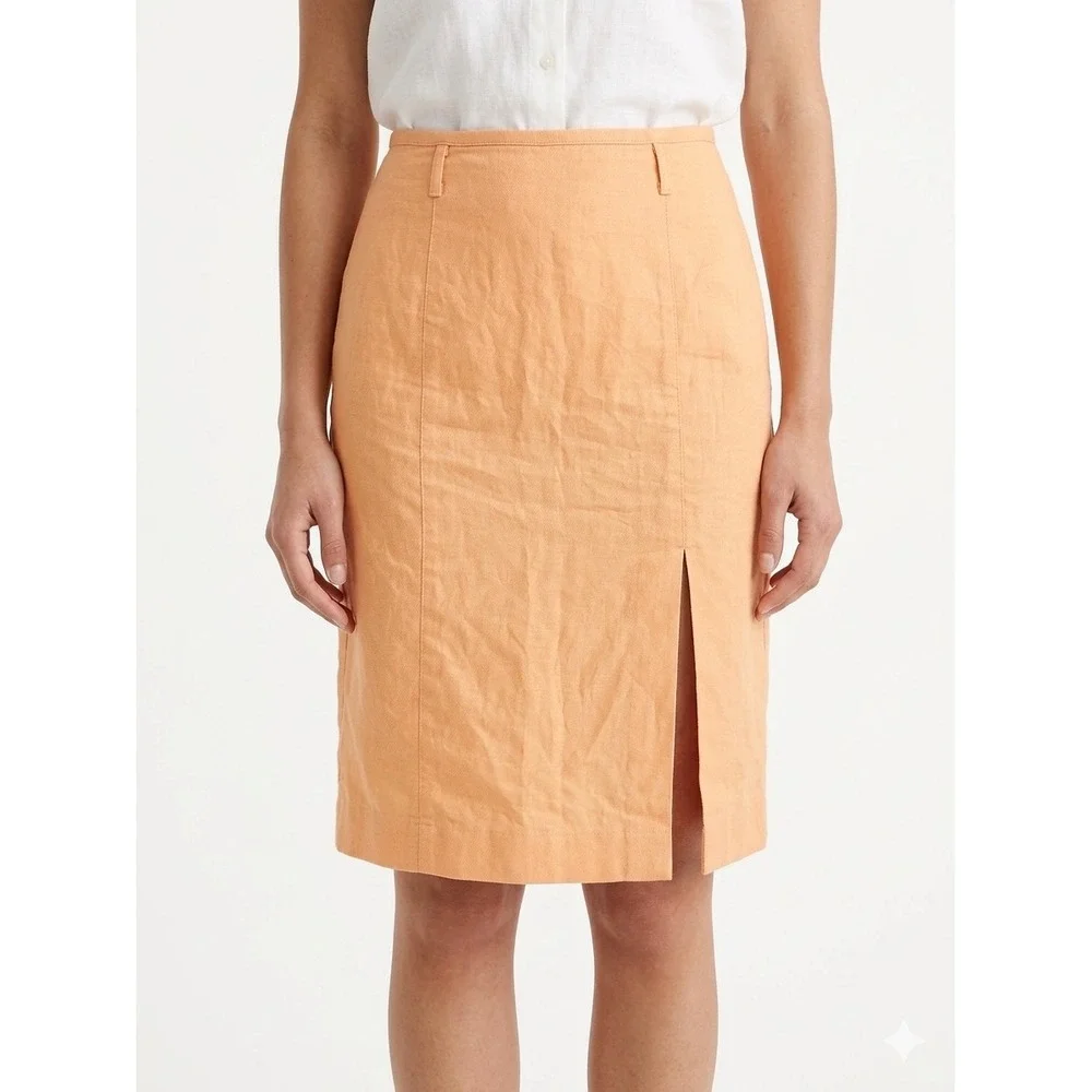 J.‎ Crew Tangerine Orange Front Slit Linen Blend Skirt 14 Lightweight Y2K Peach